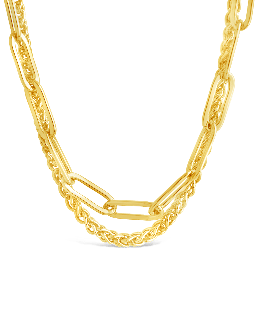 Emery Paperclip & Curb Chain Layered Necklace Gold