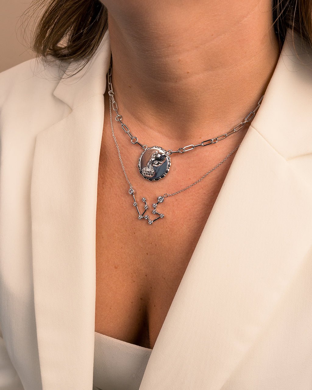 'When Stars Align' Constellation Necklace & Bold Link Zodiac Necklace Set