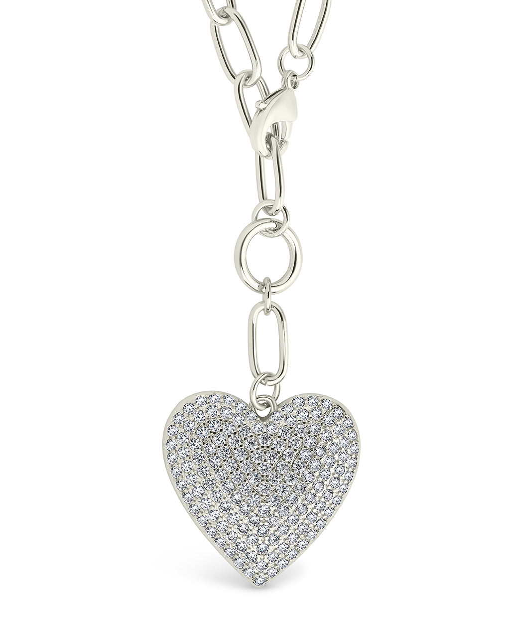 Disco Heart CZ Statement Necklace Silver