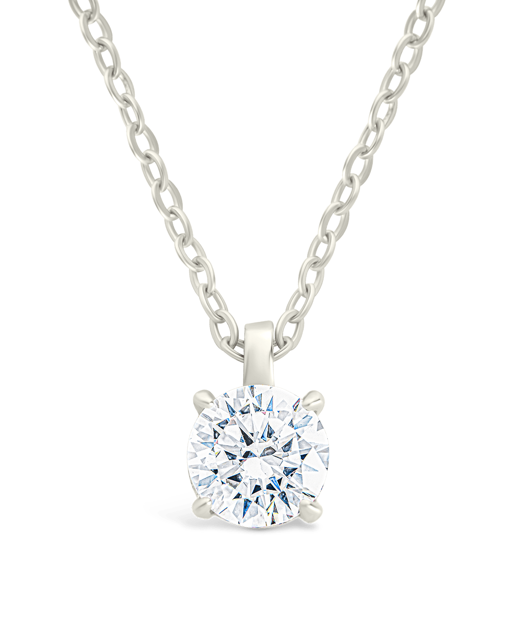 Sterling Silver Round CZ Prong Set Pendant Silver