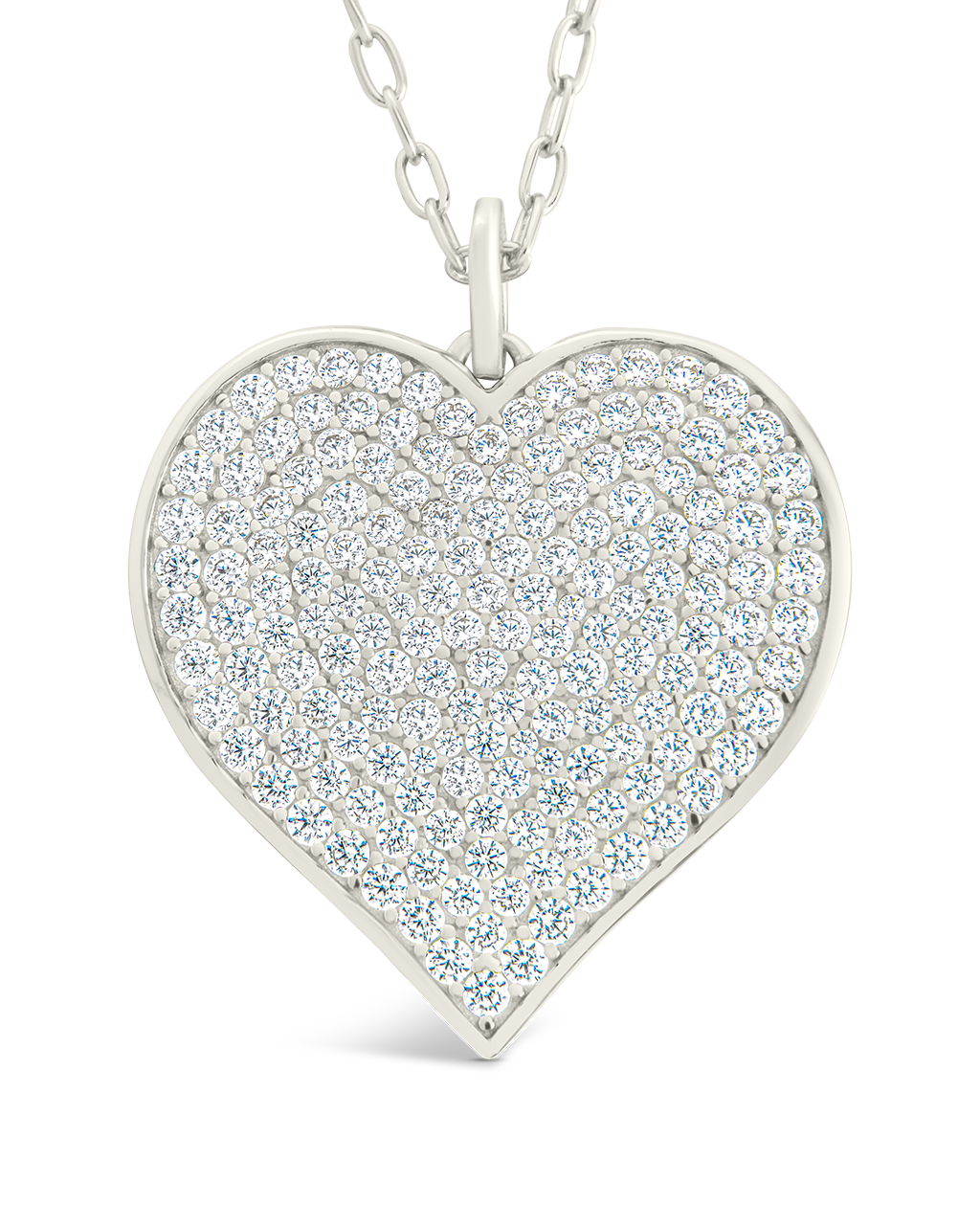 Sterling Silver CZ Statement Heart Pendant Silver Large - 1" Pendant
