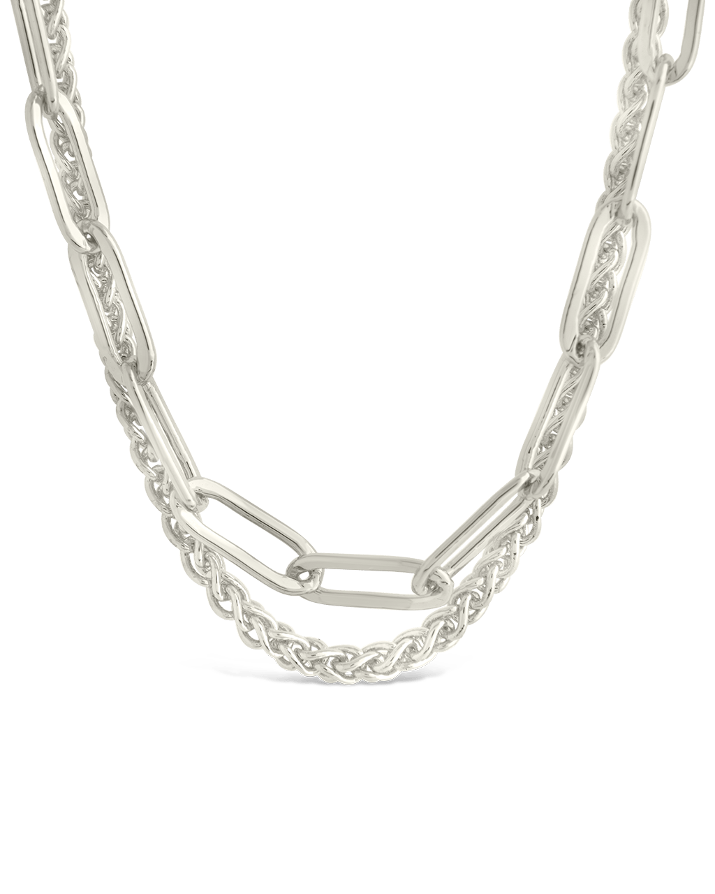 Emery Paperclip & Curb Chain Layered Necklace Silver