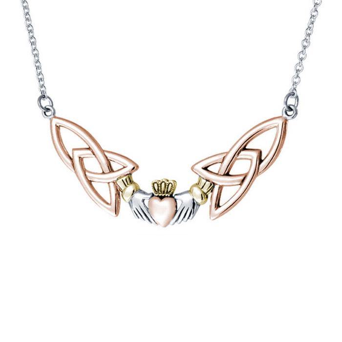 Celtic Claddagh Trinity Knot Three Tone Necklace OTN093