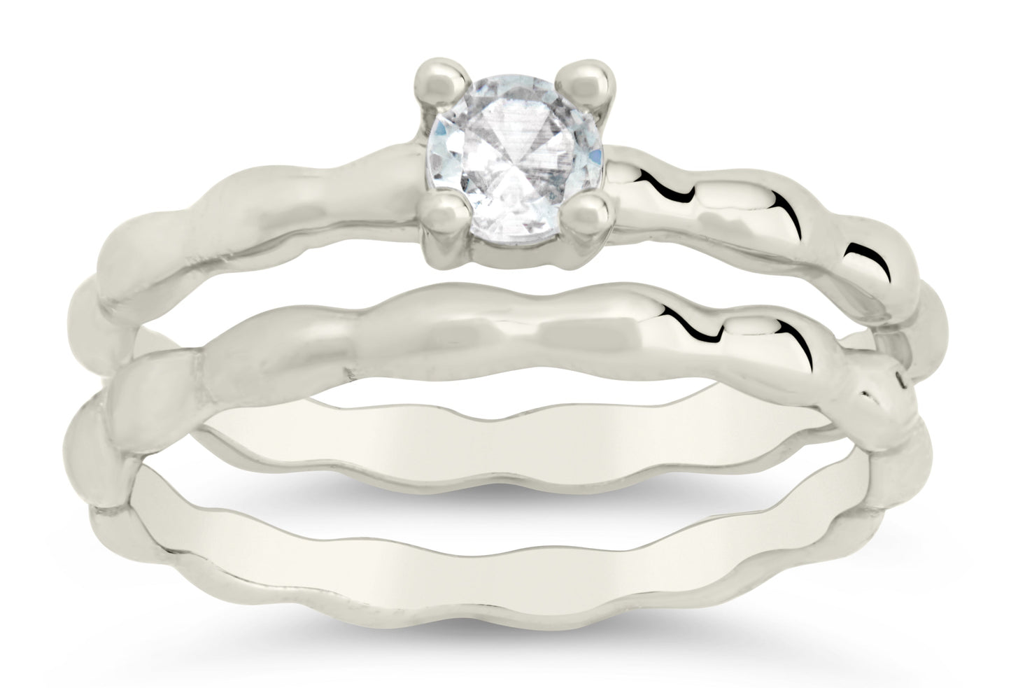 Nicola Molten CZ Band Ring Set Silver