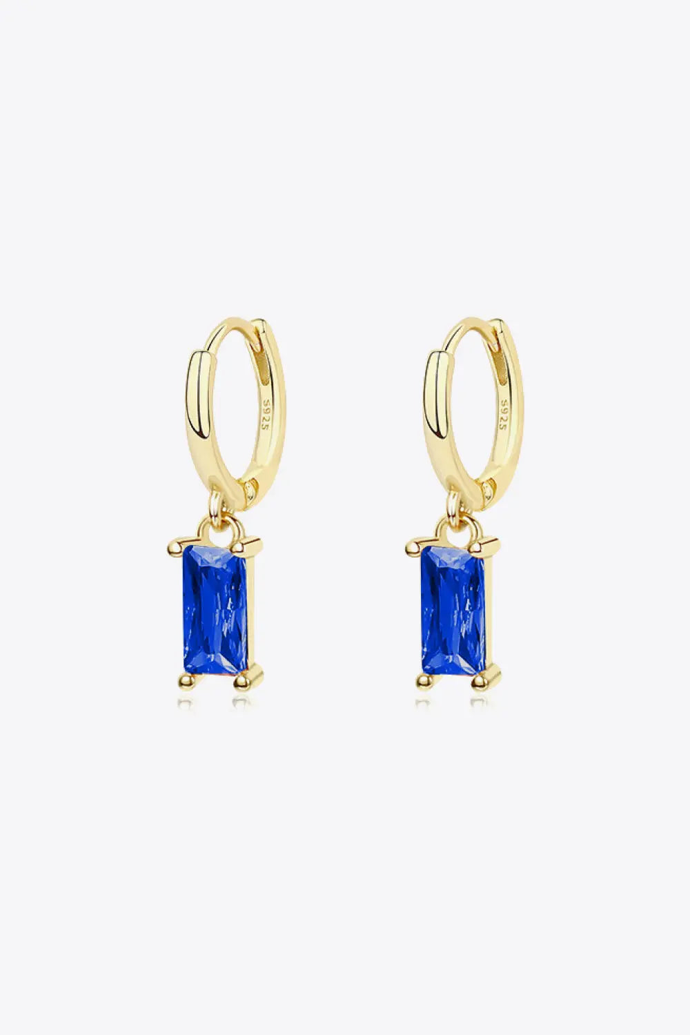 Retro 925 Sterling Silver Cubic Zirconia Drop Earrings Gold Blue One Size