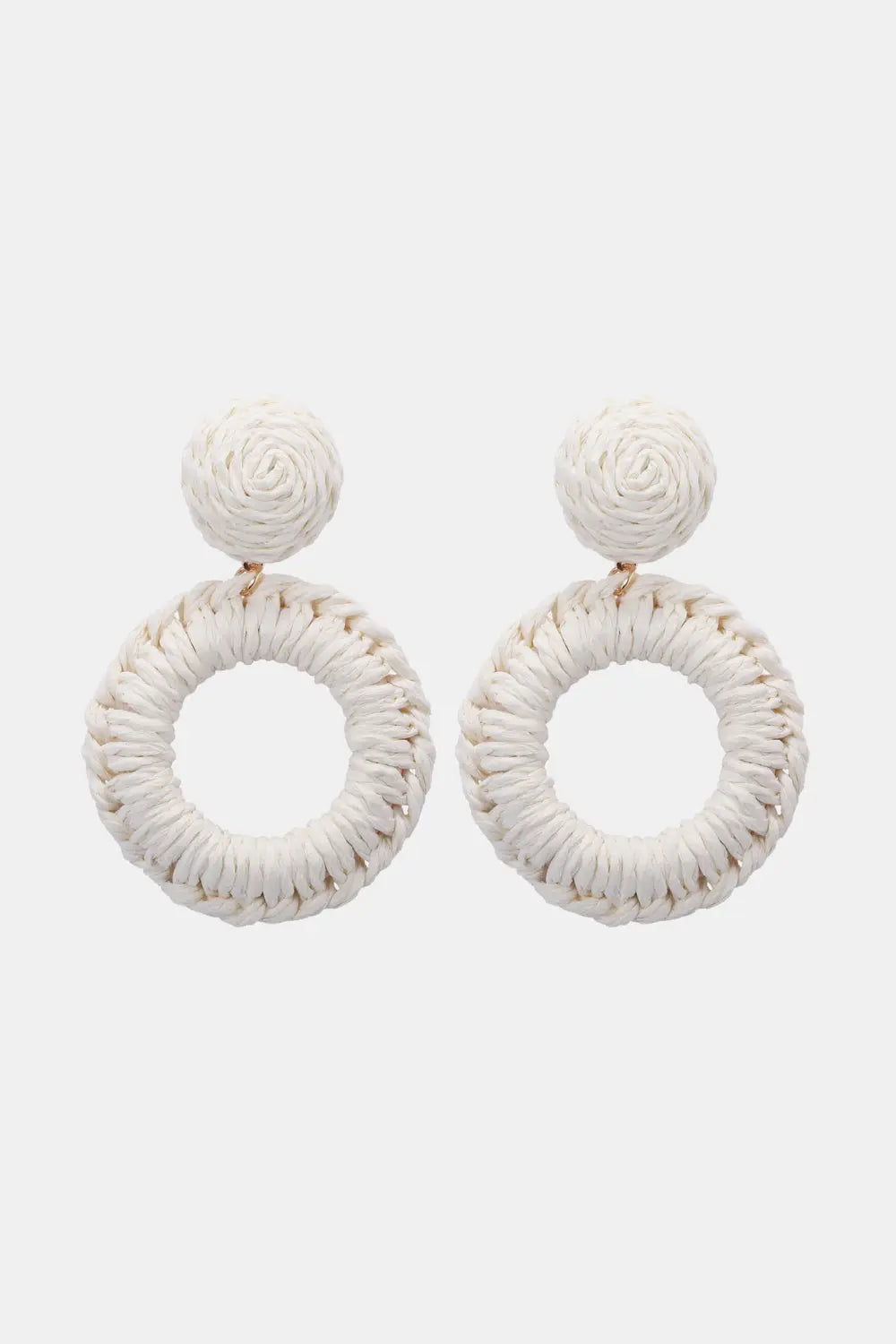 Round Shape Raffia Grass Dangle Earrings White One Size