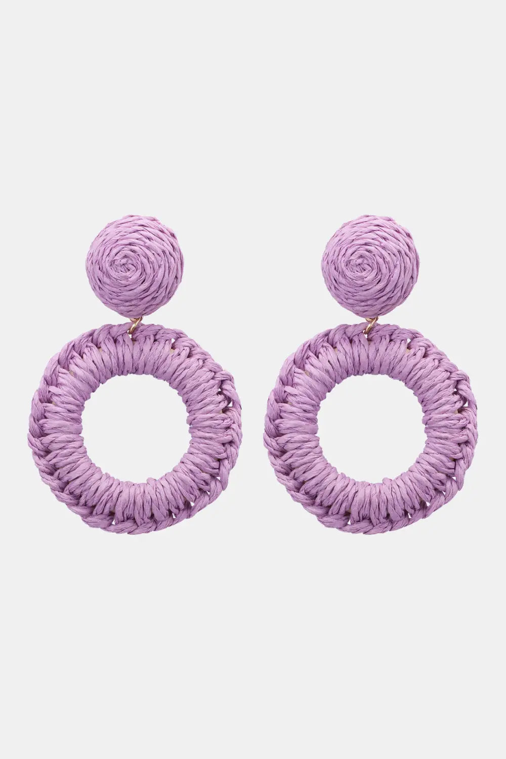 Round Shape Raffia Grass Dangle Earrings Lavender One Size