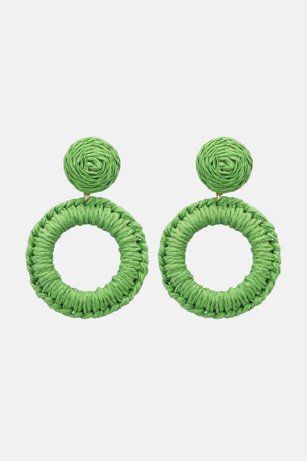 Round Shape Raffia Grass Dangle Earrings Green One Size