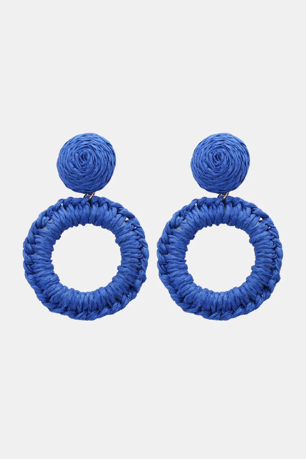 Round Shape Raffia Grass Dangle Earrings Blue One Size