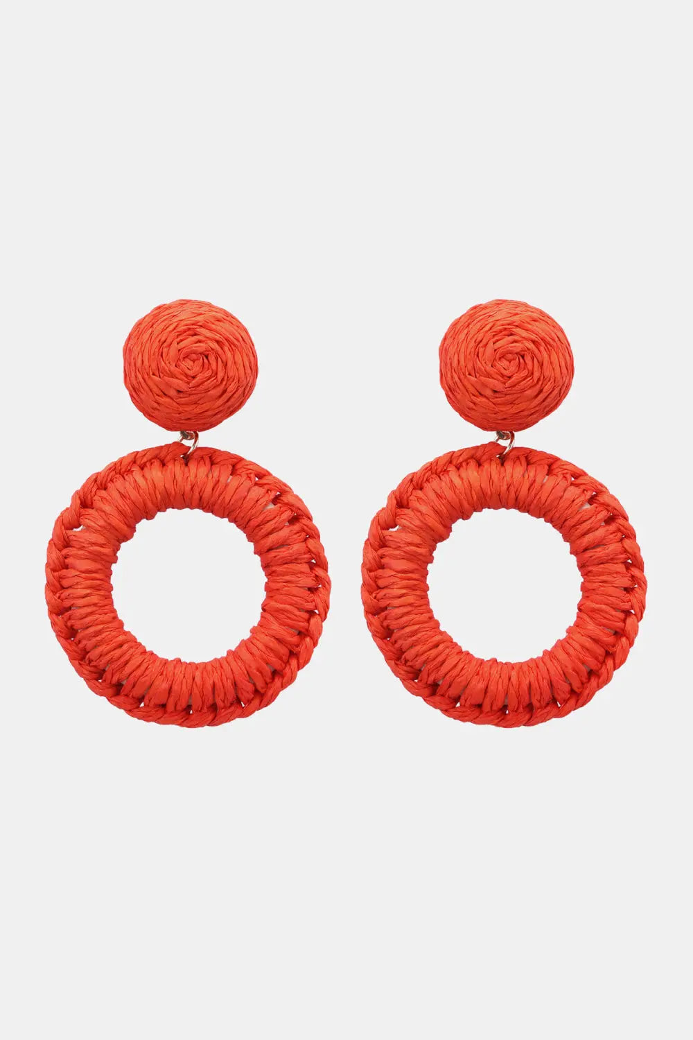 Round Shape Raffia Grass Dangle Earrings Orange One Size