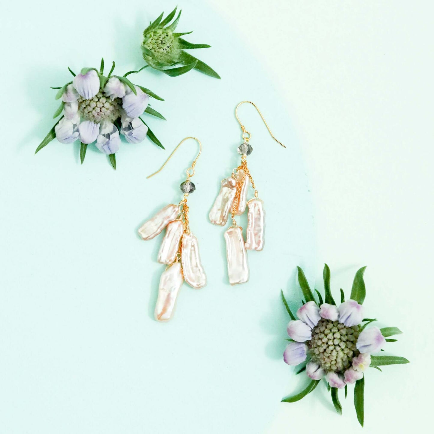 White Stick Pearl Earrings Blush