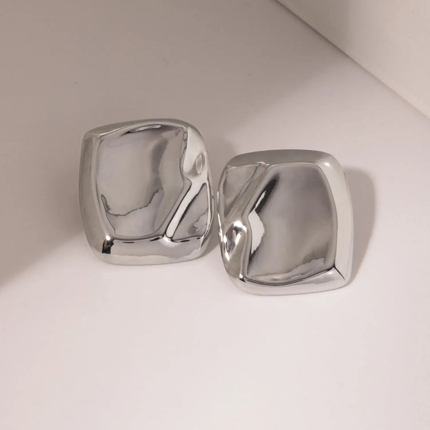 Stainless Steel Square Stud Earrings Silver One Size