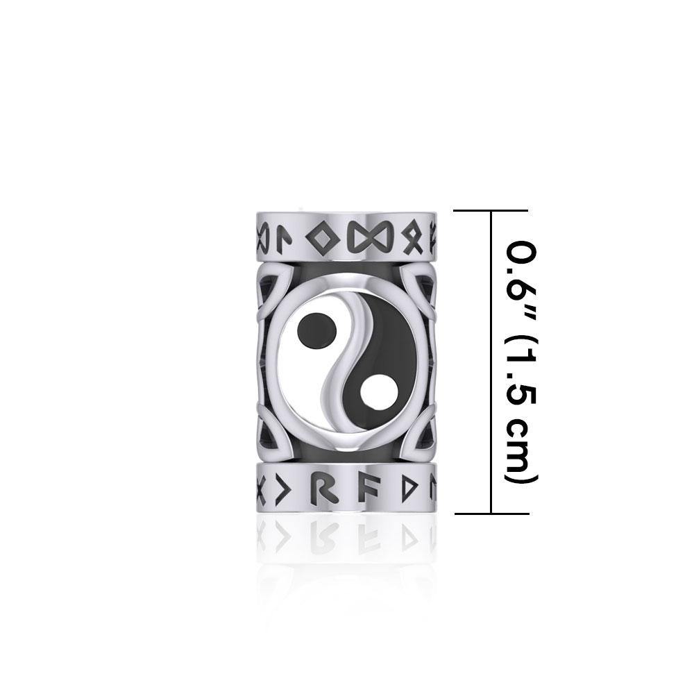 Yin Yang in Circle with Rune Symbol and Celtic Accented Silver Bead TBD370