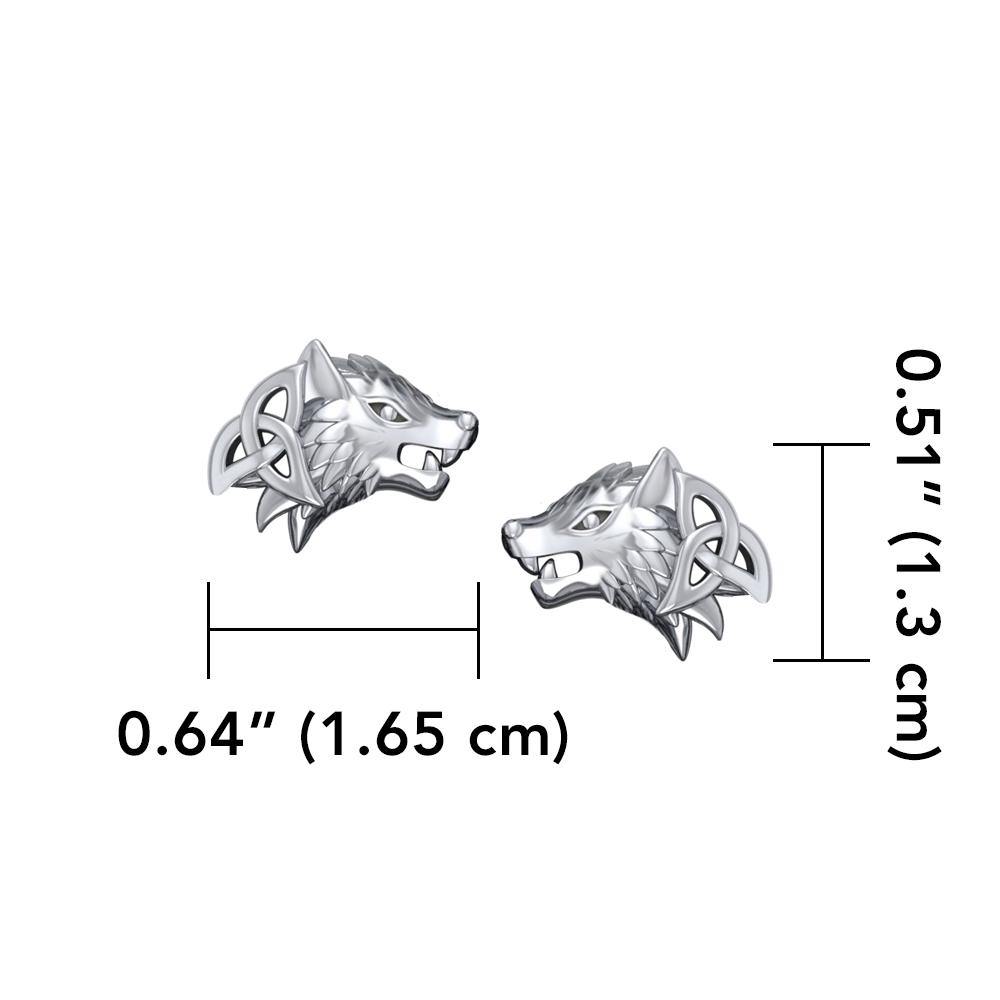 Wolves with Celtic Sterling Silver Post Earrings TER1789