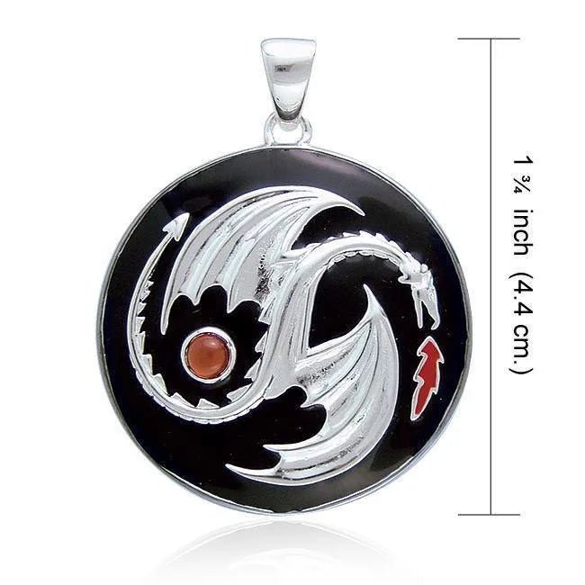 Yin Yang Dragon Sterling Silver Pendant With Genuine Garnet by Oberon Zell TP3207