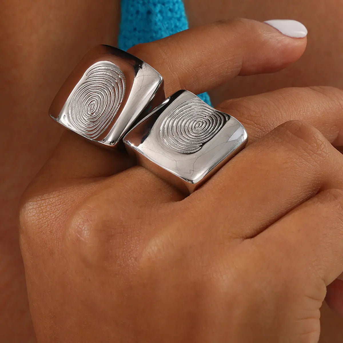 Titanium Steel Fingerprint Signet Ring Silver