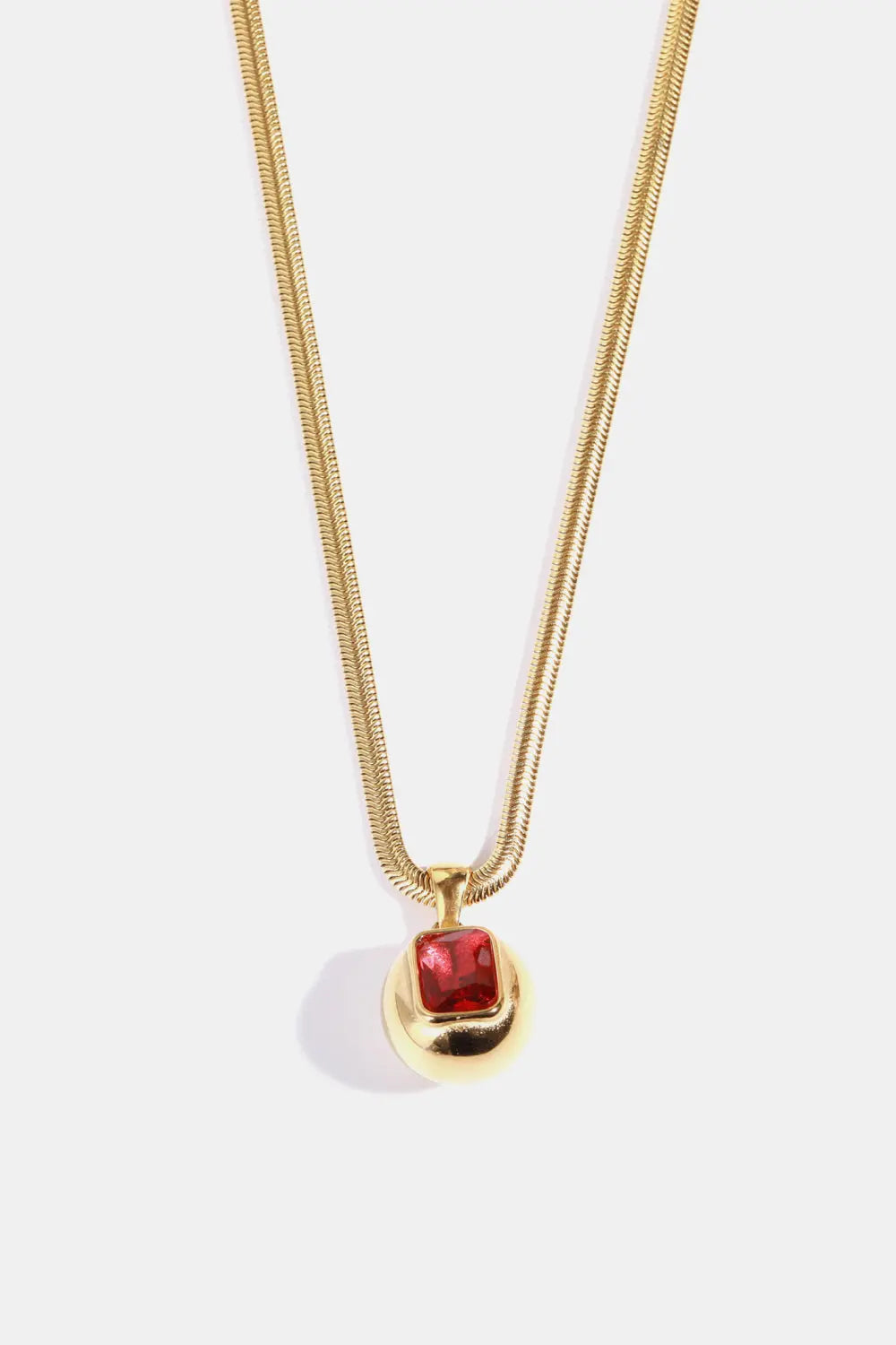 Zircon 18K Gold-Plated Geometrical Shape Pendant Necklace Deep Red One Size