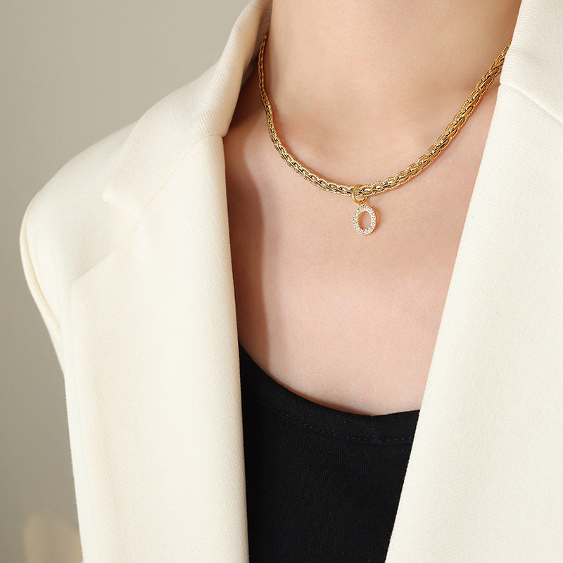 Brass Inlaid Zircon Letter Pendant Necklace Style O One Size