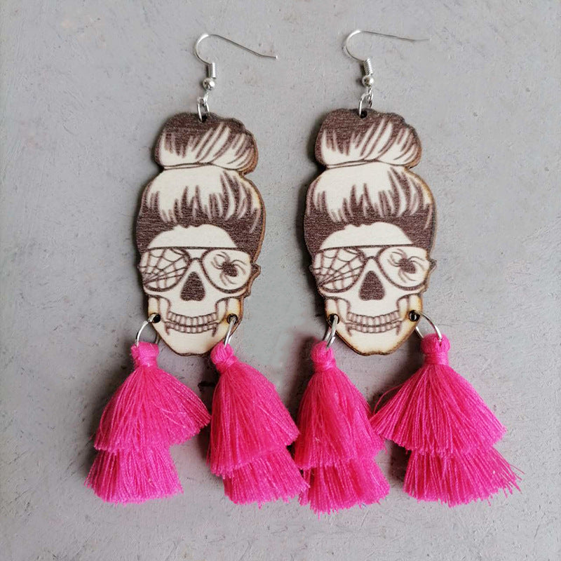 Spider Grandma Tassel Detail Dangle Earrings Hot Pink One Size