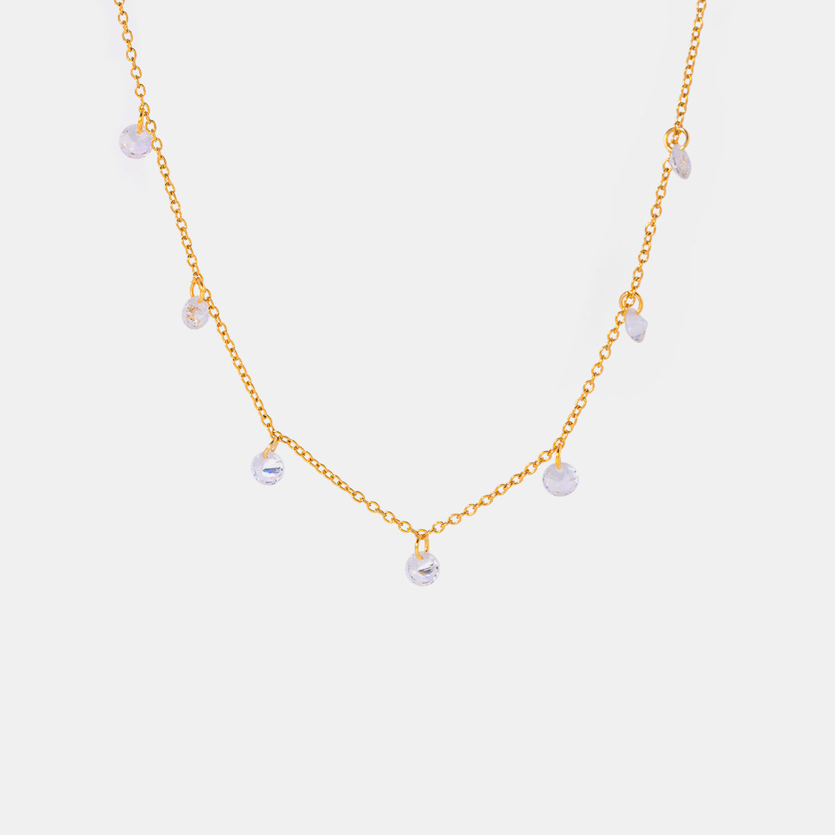 Stainless Steel Rhinestone Pendant Necklace Gold One Size