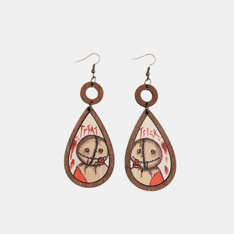 Wooden Teardrop Shape Earrings Taupe One Size