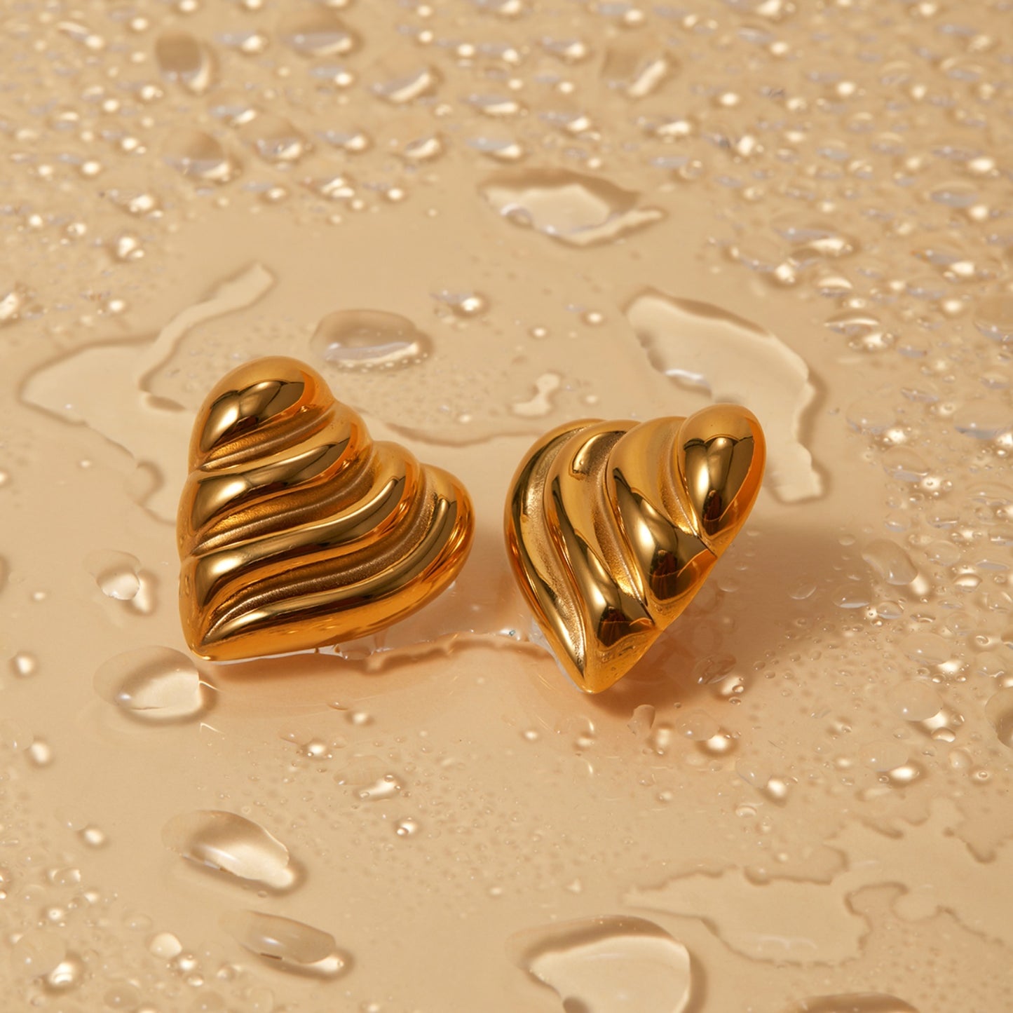 Stainless Steel Heart Shape Stud Earrings Gold One Size
