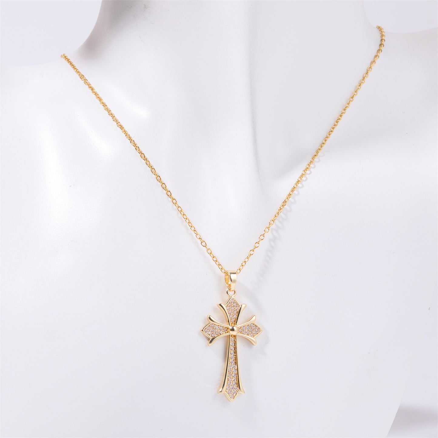 Stainless Steel Inlaid Zircon Cross Necklace Style A One Size