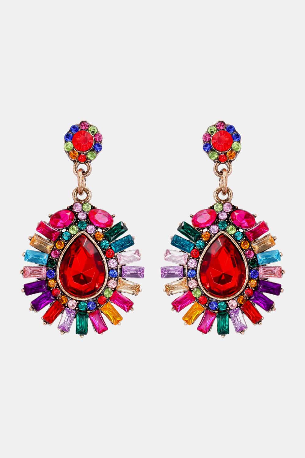 Teardrop Shape Glass Stone Dangle Earrings Multicolor One Size