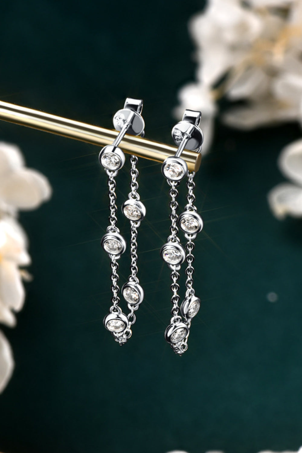 1 Carat Moissanite 925 Sterling Silver Chain Earrings Silver One Size