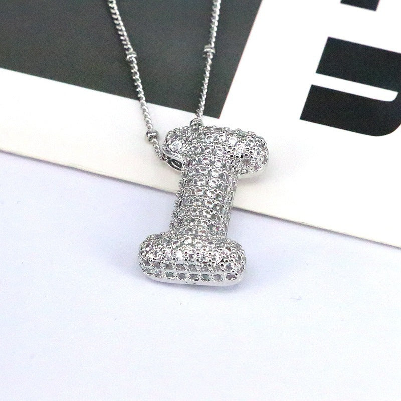Copper Inlaid Zircon Letter Pendant Necklace Style I One Size