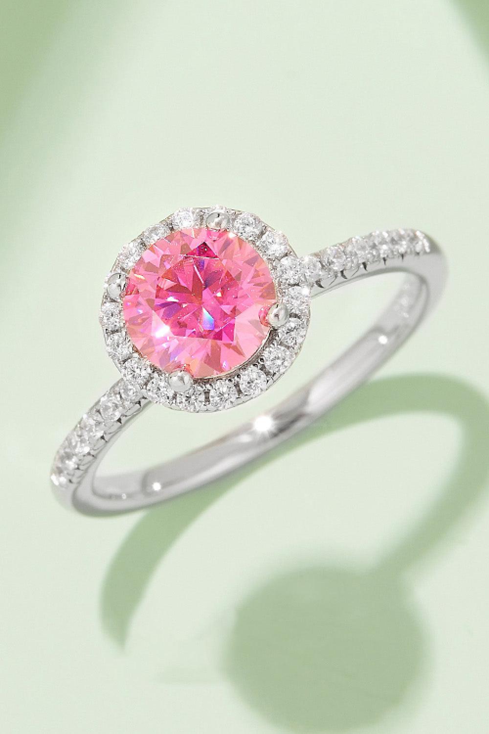 1 Carat Moissanite 925 Sterling Silver Halo Ring Hot Pink