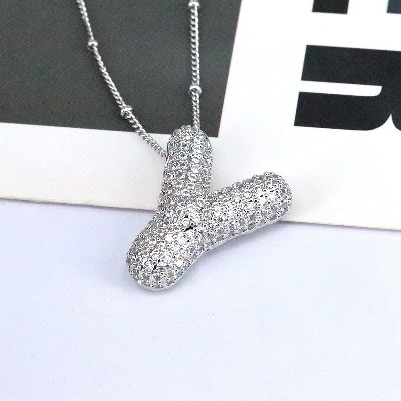 Copper Inlaid Zircon Letter Pendant Necklace Style Y One Size