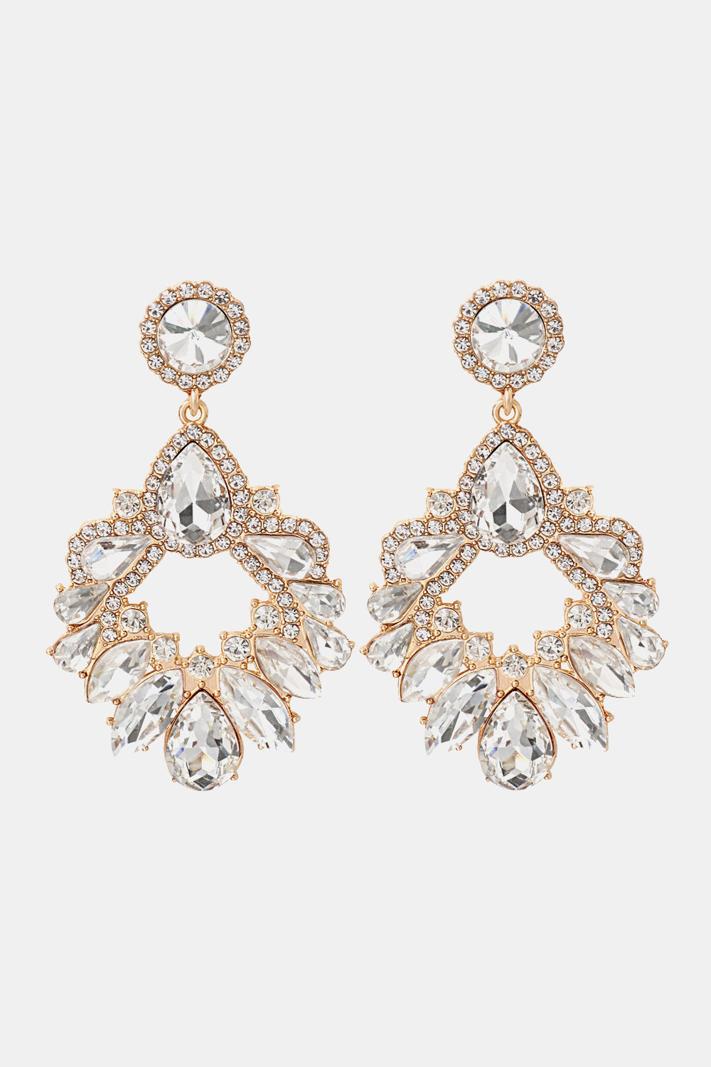 Zinc Alloy Frame Glass Stone Dangle Earrings Transparent One Size