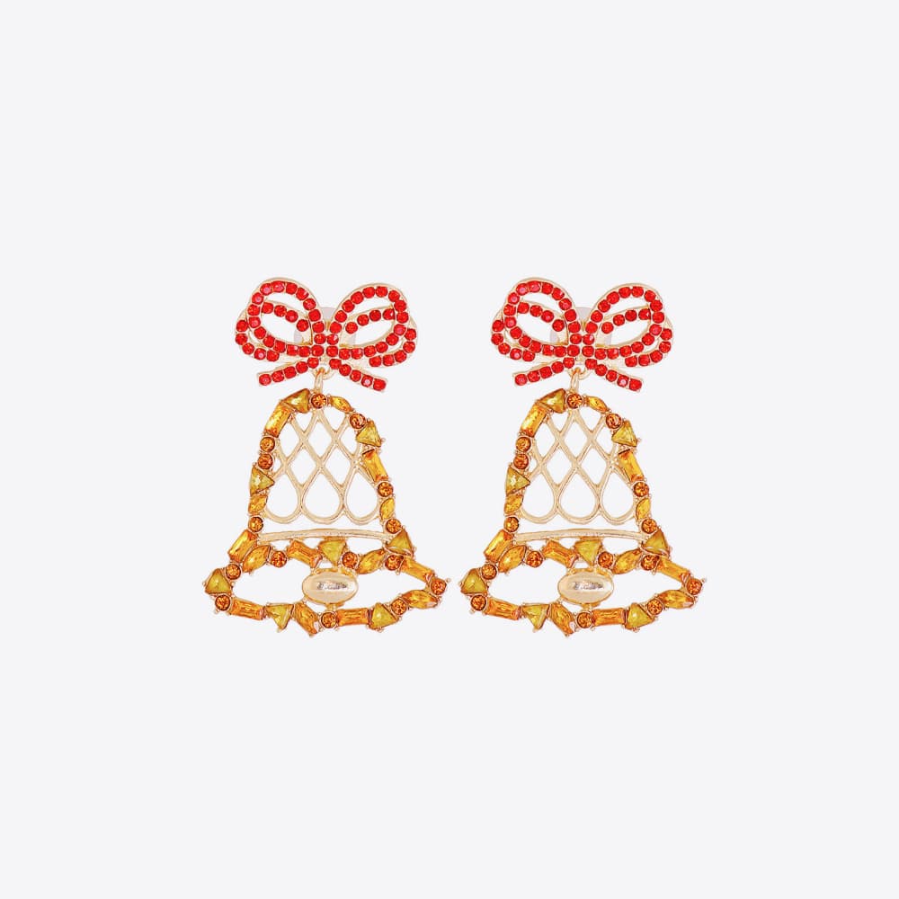 Rhinestone Alloy Christmas Bell Earrings Red One Size
