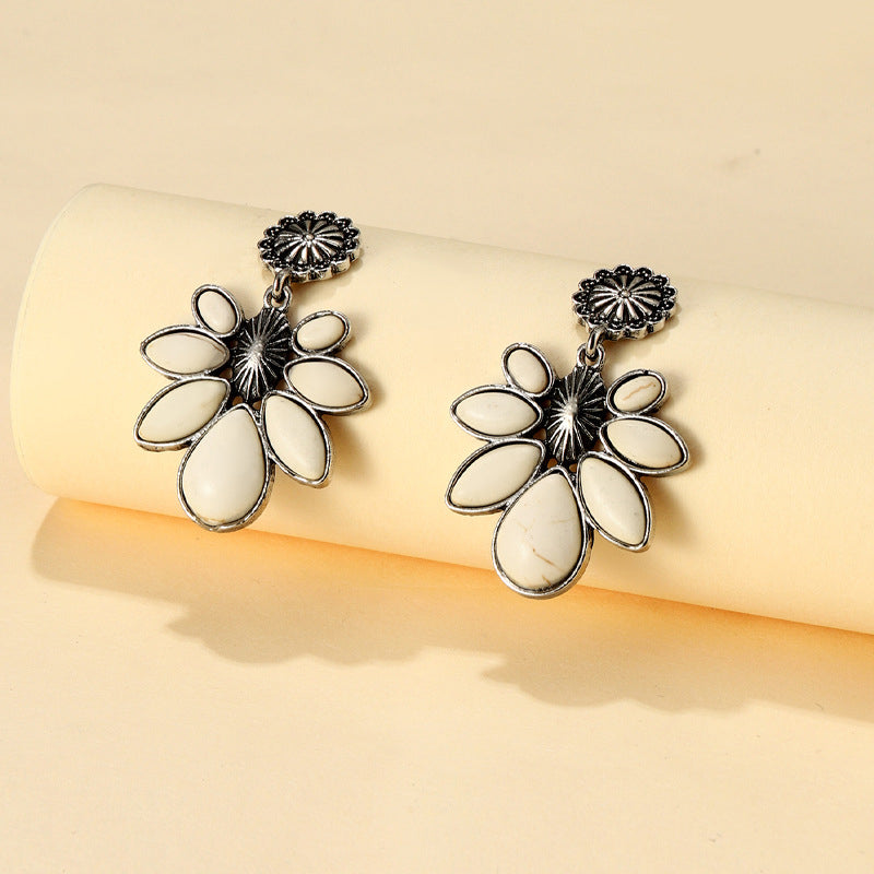 Artificial Turquoise Flower Earrings White One Size