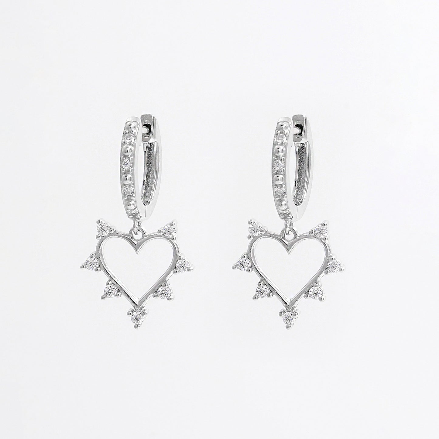 925 Sterling Silver Inlaid Zircon Heart Dangle Earrings Silver One Size