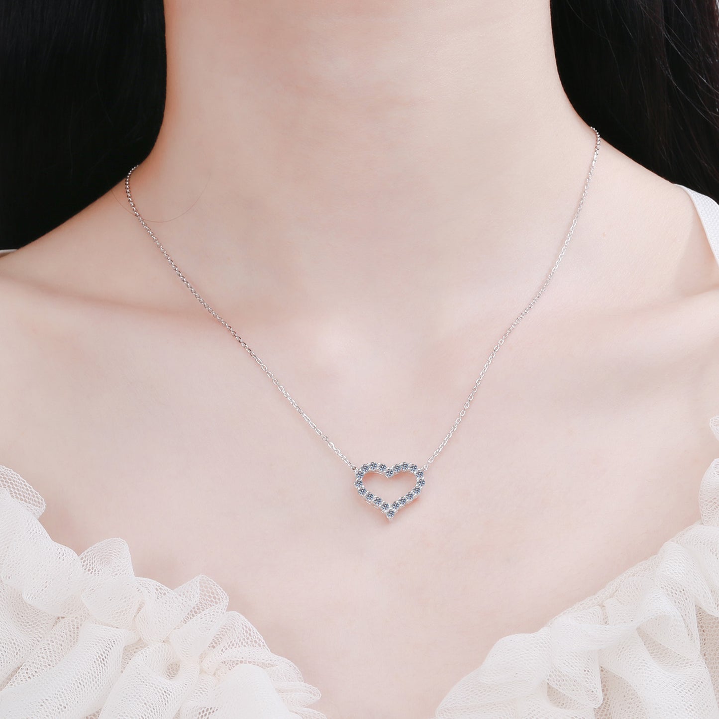 Moissanite 925 Sterling Silver Heart Shape Necklace Silver One Size
