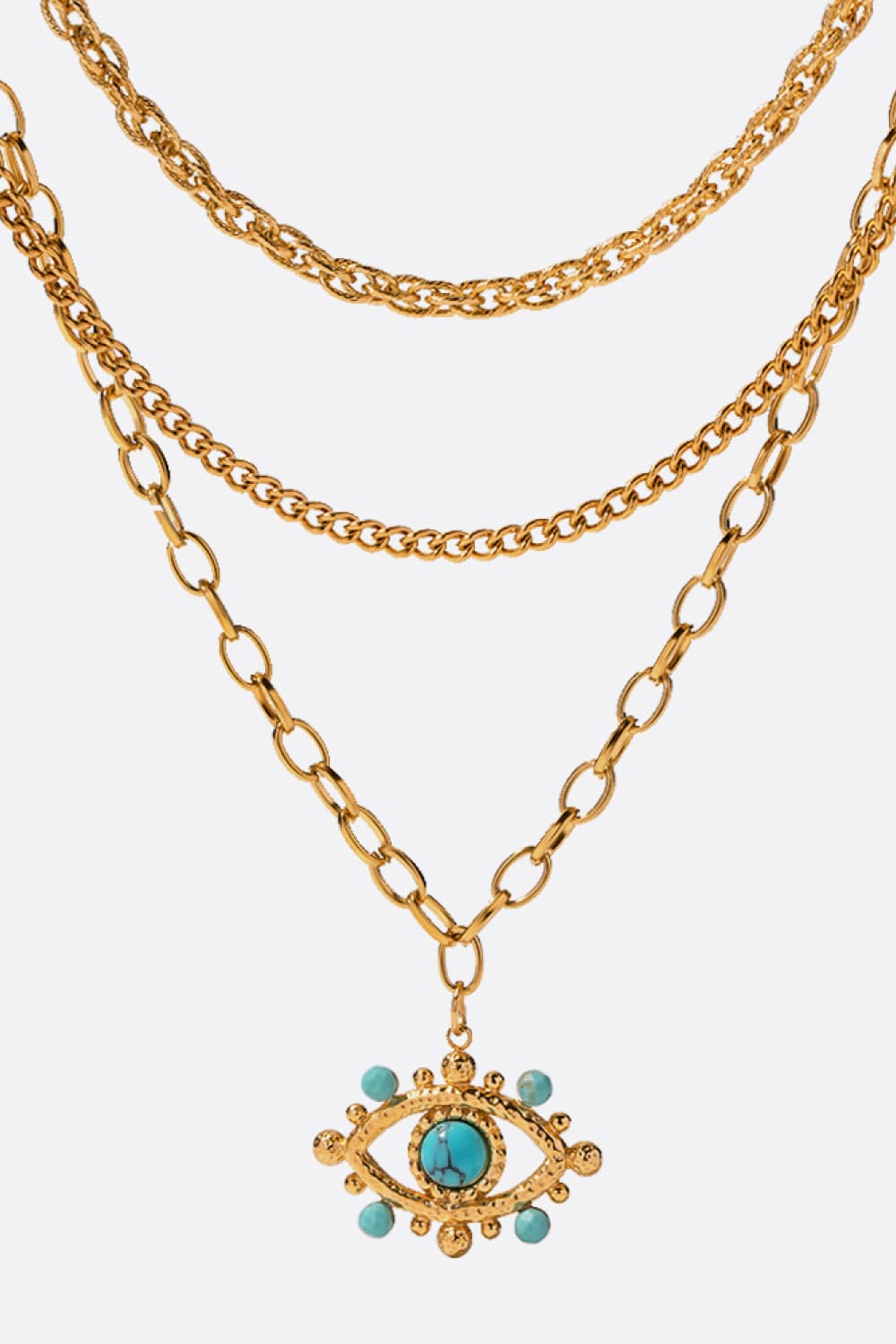 Evil Eye Design Turquoise Pendant Necklace Gold One Size
