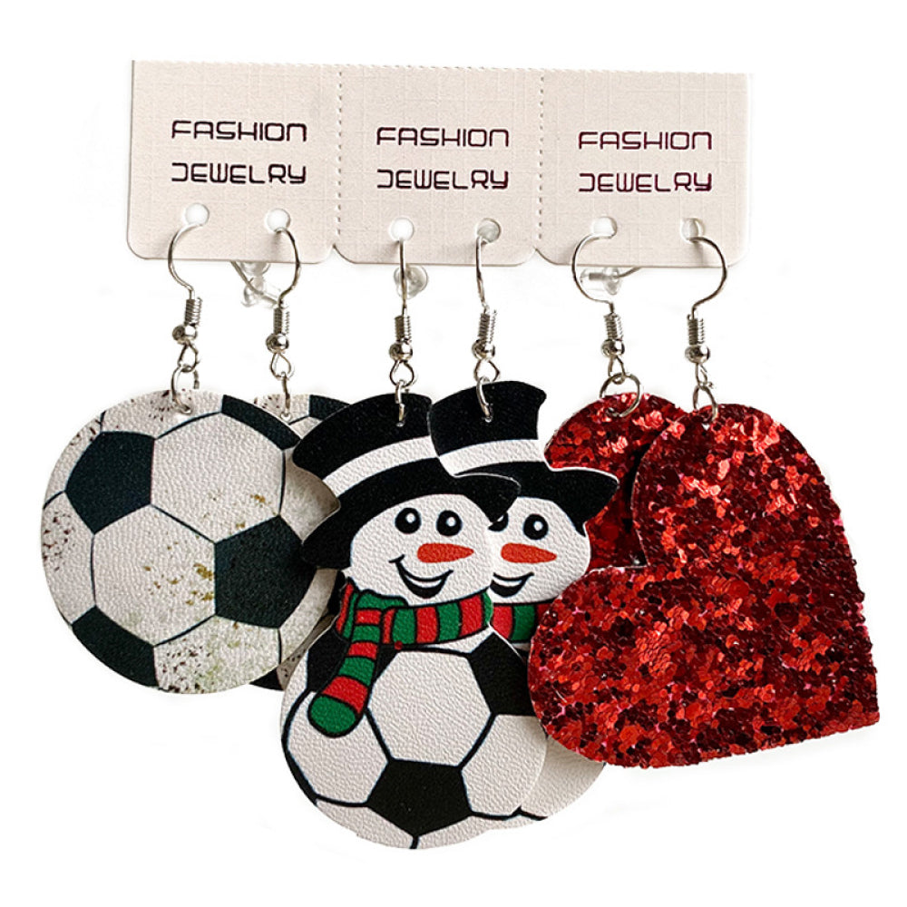 Snowman, Ball, and Heart Earrings Set Style D One Size