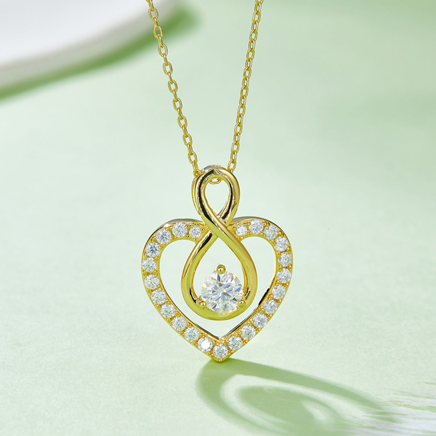 1 Carat Moissanite 925 Sterling Silver Heart Shape Necklace Gold One Size
