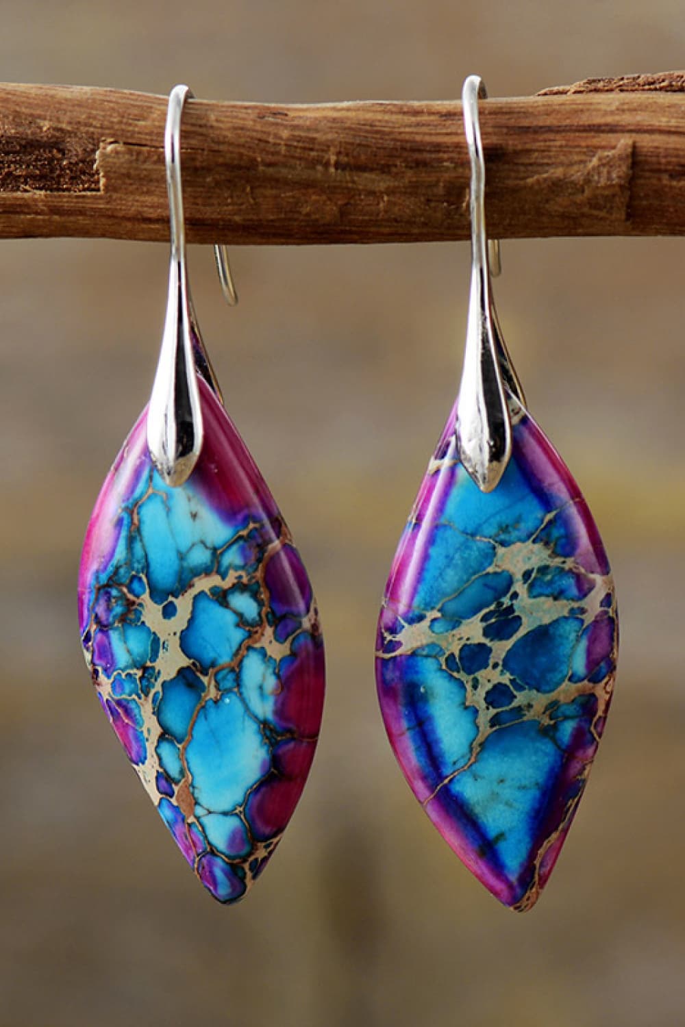 Handmade Natural Stone Dangle Earrings Deep Purple One Size