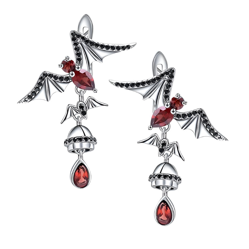 Bat Shaped Natural Garnet Vintage Gothic Punk Earrings