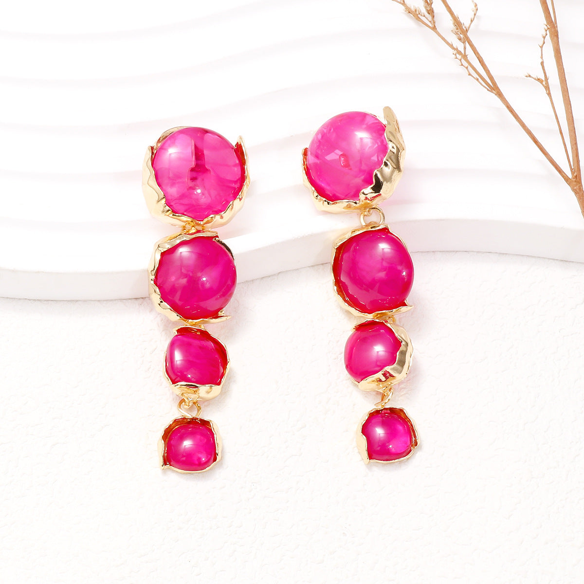 Alloy & Rhinestone Earrings Hot Pink One Size