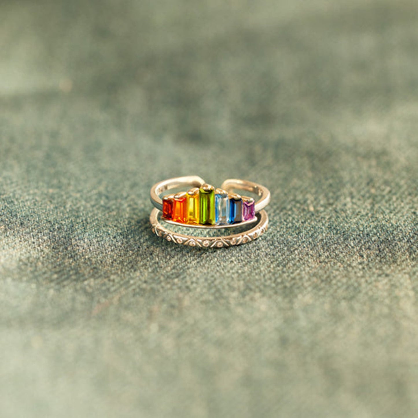 Zircon 925 Sterling Silver Double-Layered Ring Rose Gold 7