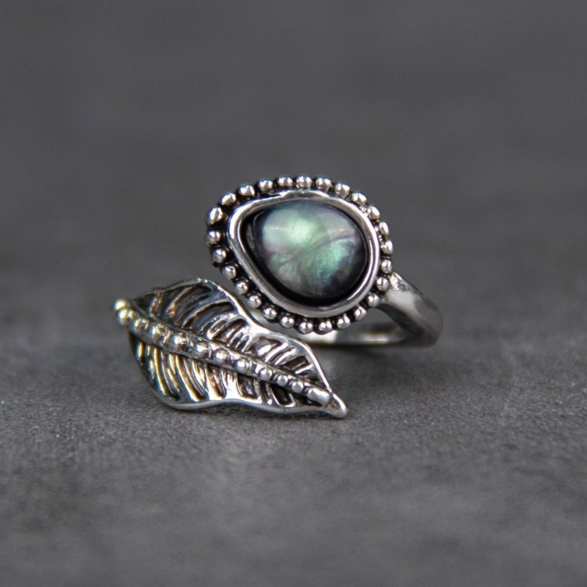 Alloy Moonstone Leaf Bypass Ring Silver One Size