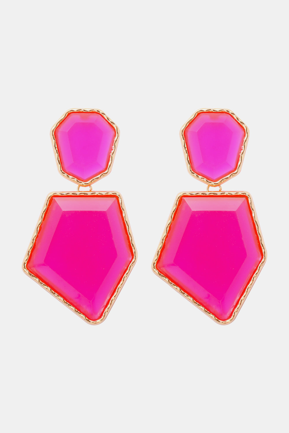 Geometrical Shape Zinc Alloy Frame Resin Dangle Earrings Hot Pink One Size