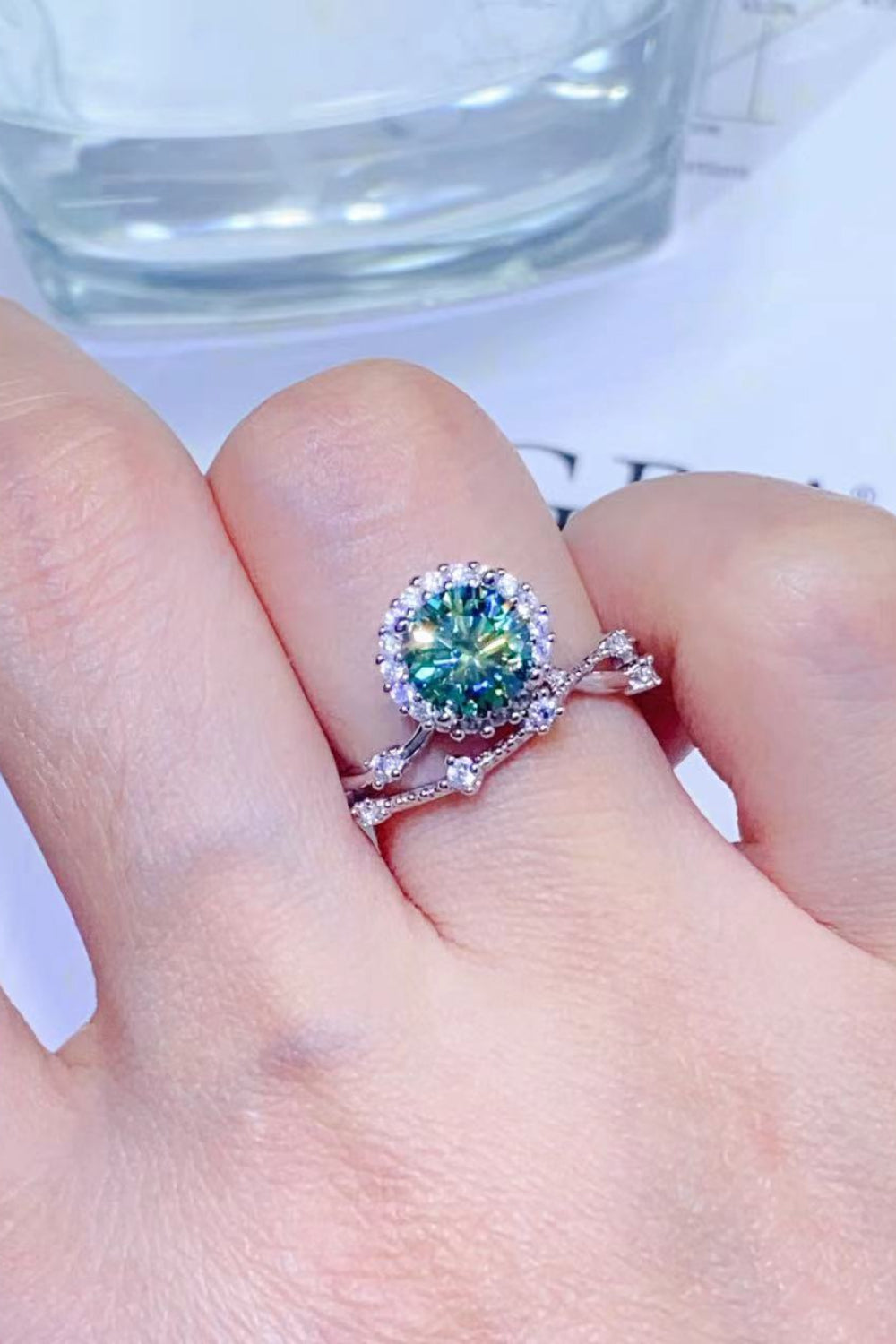 1 Carat Moissanite Platinum-Plated Ring Light Green