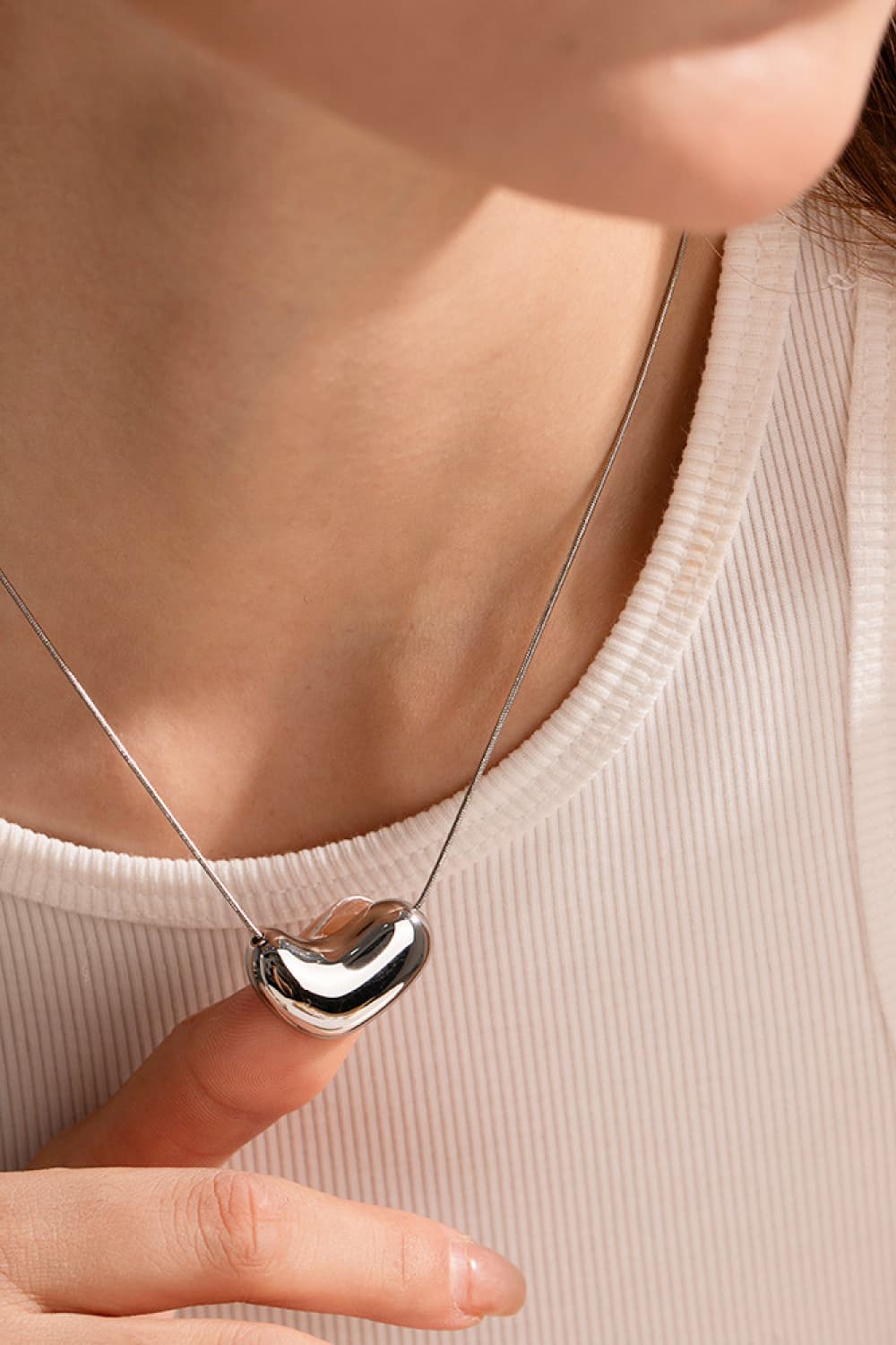 Heart Shape Pendant Necklace Silver One Size