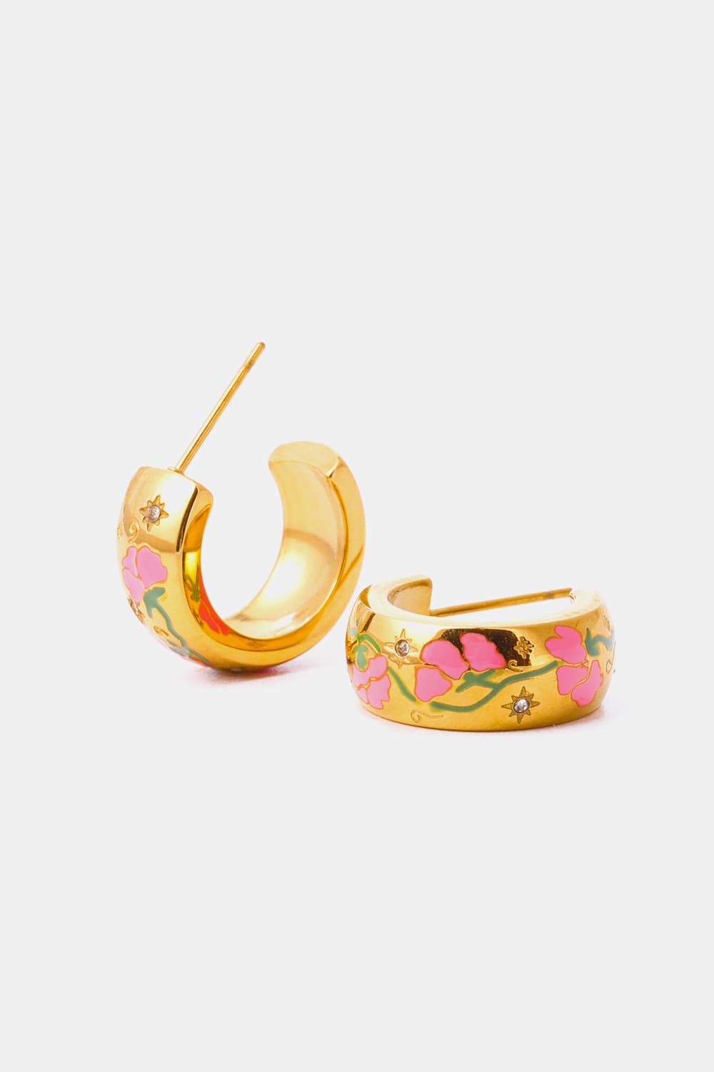 Stainless Steel 18K Gold Plated Ring Shape C-Hoop Earrings Pink One Size