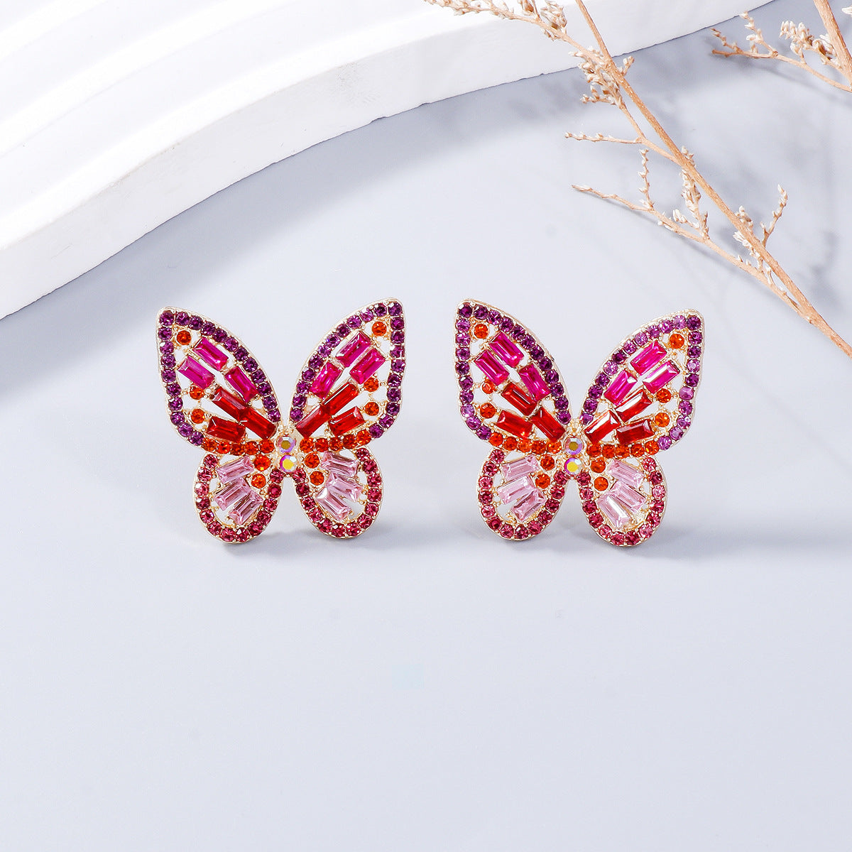 Alloy Inlaid Rhinestone Butterfly Earrings Style C One Size